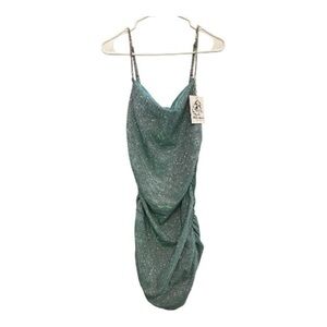 NWT Olivia Mark Sparkling Aqua Dress W/ Rhinestone Straps Size Small